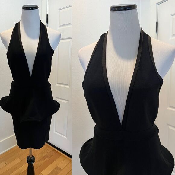 Bariano black Bianca backless peplum short halter dress
